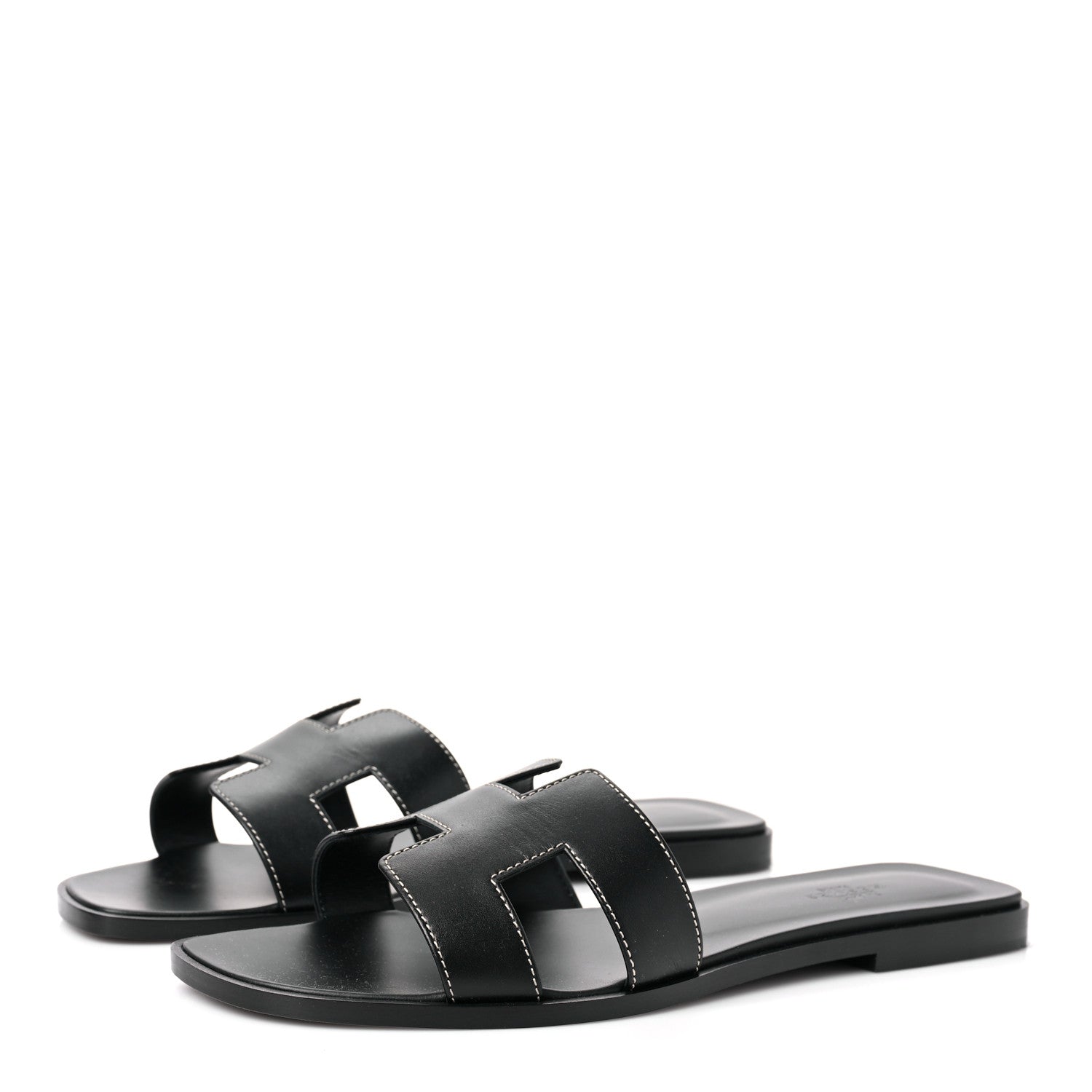 Hermes Box Calfskin Oran Sandals 40 Black 3 of 8