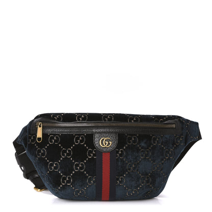 Gucci Velvet GG Monogram Web Belt Bag Blue Beige 1 of 10