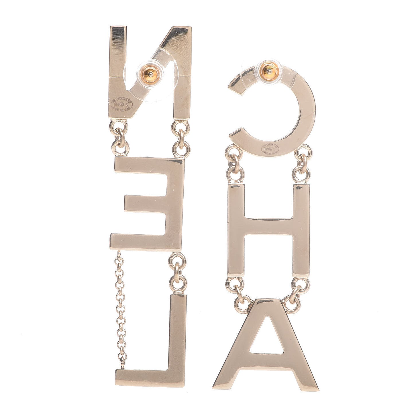 Metal Cha-Nel Logo Drop Earrings Gold