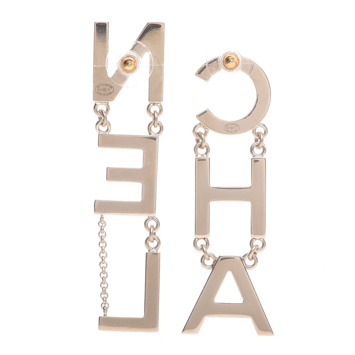 Chanel Metal Cha-Nel Logo Drop Earrings Gold 4 of 6
