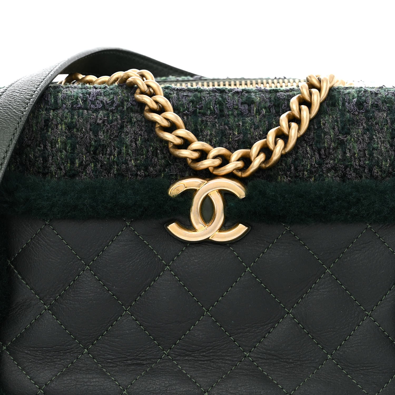 Chanel Tweed Shearling Grained Calfskin Camera Case Green 9 of 13