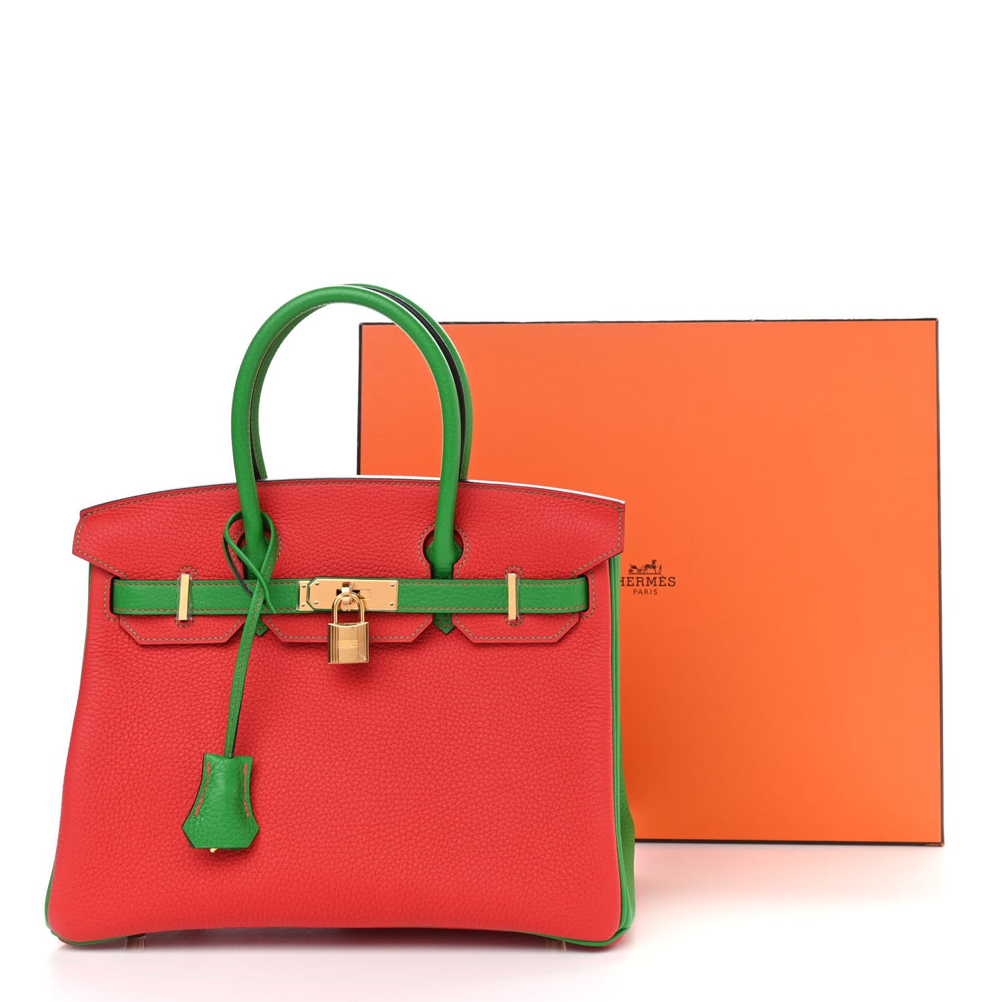 Togo Bi-Color Horseshoe Birkin 30 Bamboo Rouge Tomate