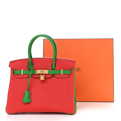 Hermes Togo Bi-Color Horseshoe Birkin 30 Bamboo Rouge Tomate 11 of 11