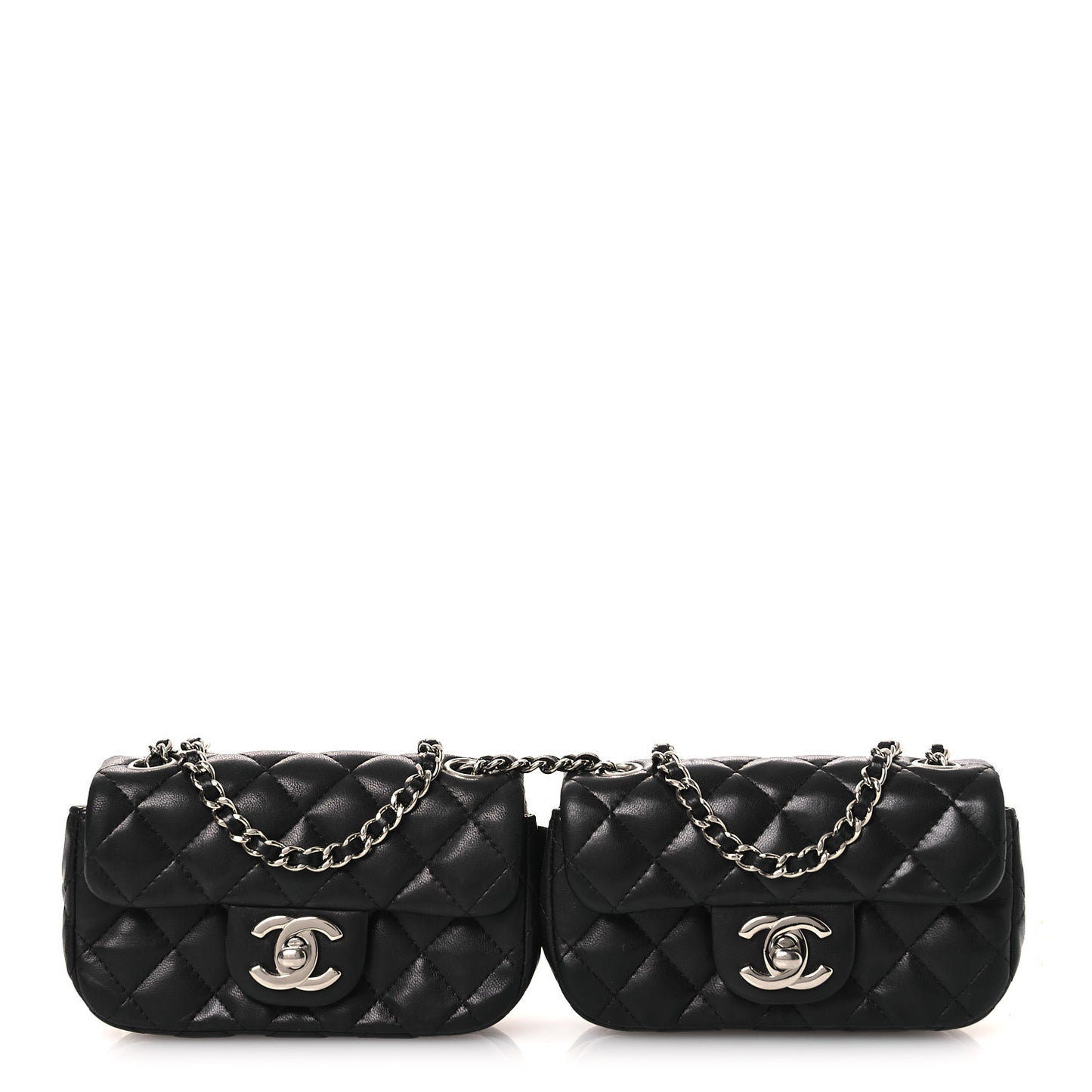 Lambskin Quilted Double Mini Flap Crossbody Black