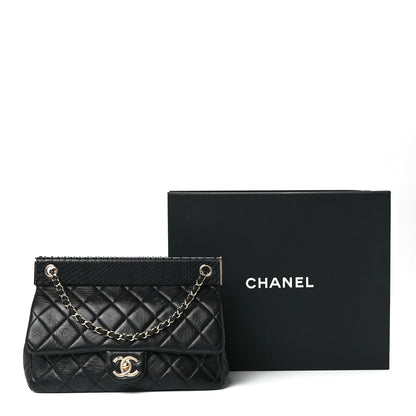 Chanel Lambskin Snakeskin Quilted Frame Flap Black 13 of 13