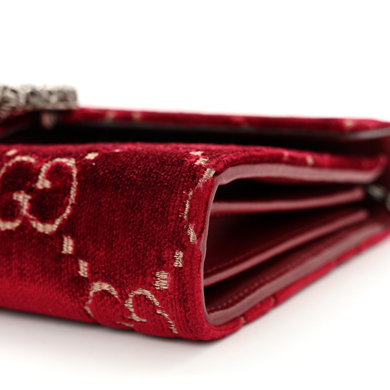 Gucci Velvet GG Monogram Mini Dionysus Chain Wallet Red Cipria 10 of 11