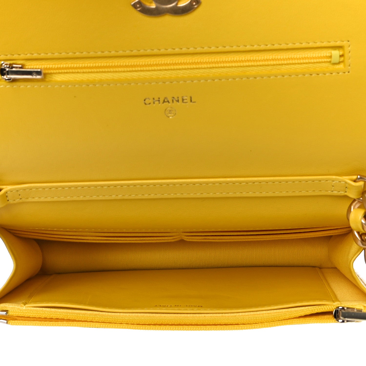 Chanel Lambskin Resin Quilted Wallet On Chain WOC Yellow 7 of 12