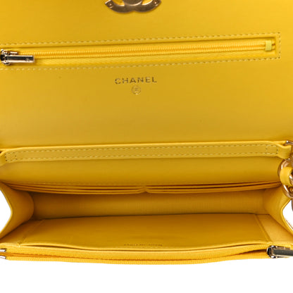 Chanel Lambskin Resin Quilted Wallet On Chain WOC Yellow 7 of 12