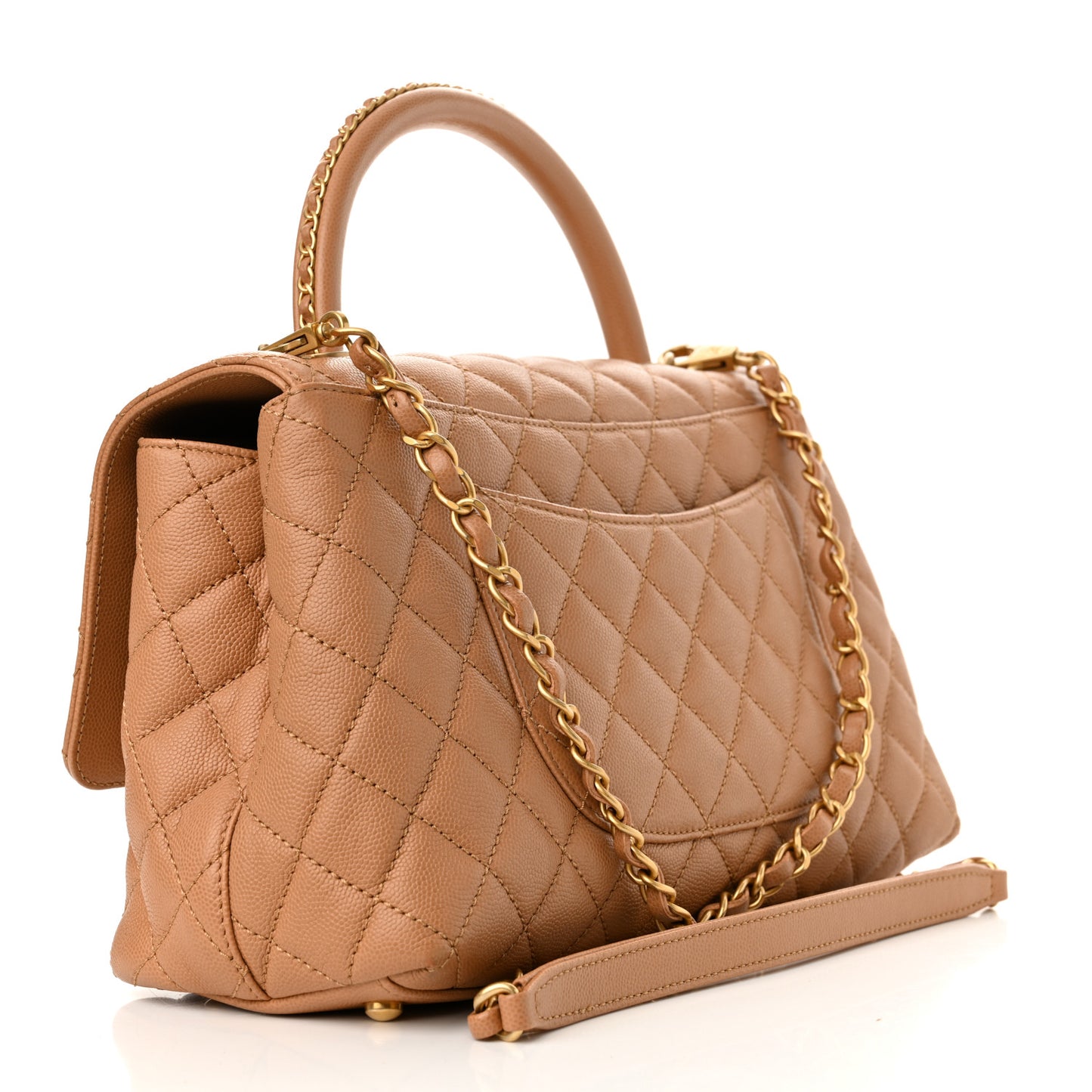 Caviar Quilted Small Coco Chain Handle Flap Brown