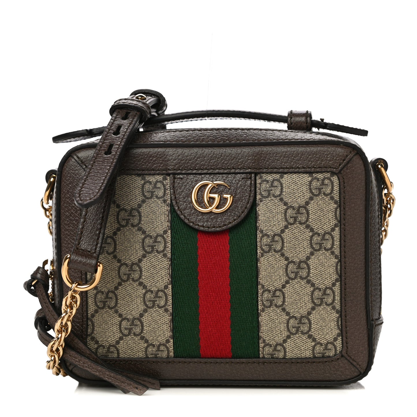 GG Supreme Monogram Mini Ophidia Top Handle Shoulder Bag Brown