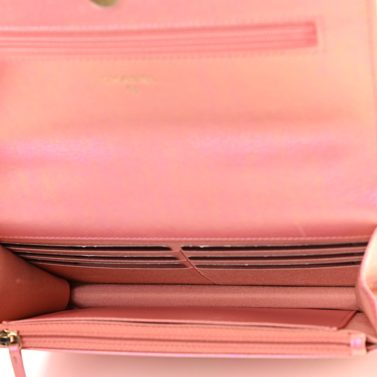 Iridescent Calfskin Quilted Chanel 19 Wallet On Chain WOC Pink