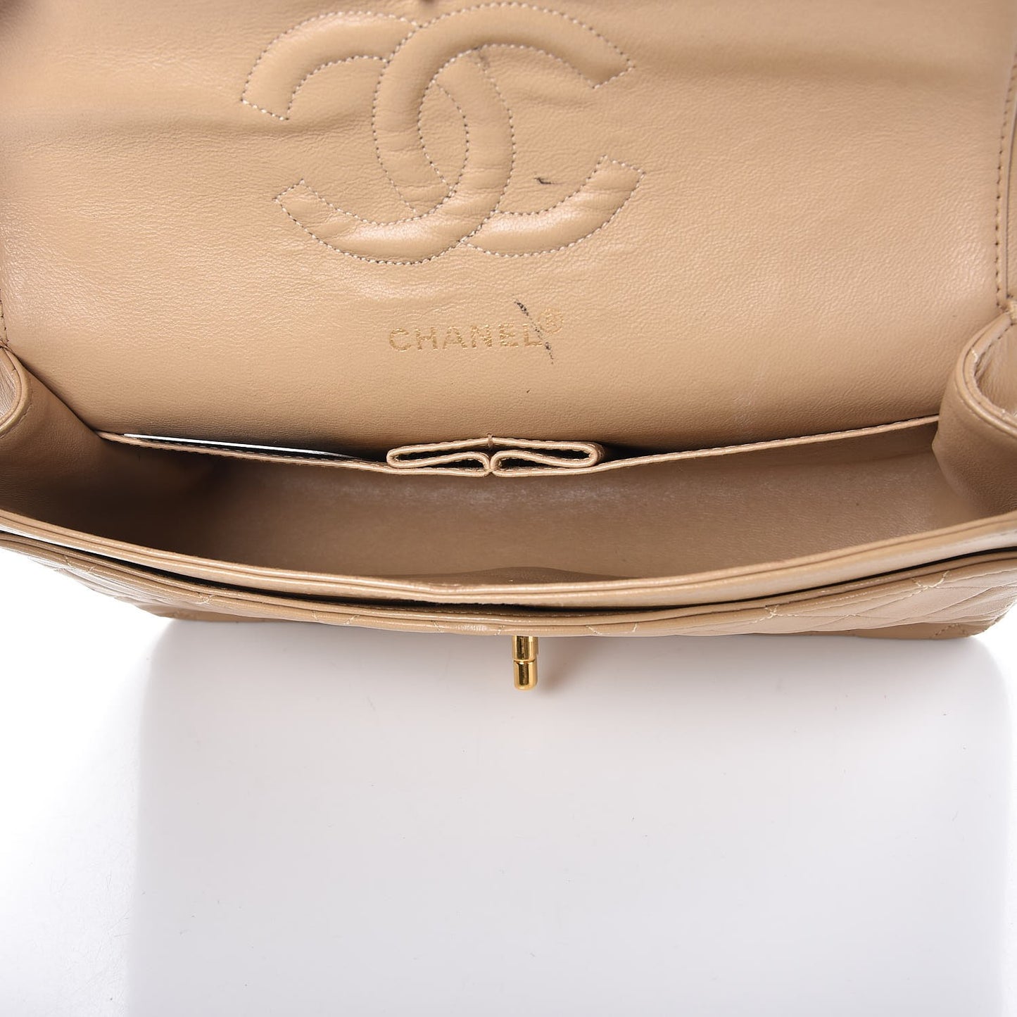 Lambskin Quilted Medium Double Flap Beige