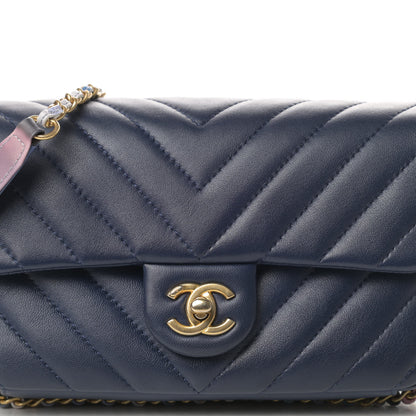 Chanel Lambskin Chevron Quilted Mini Chain Around Rectangular Flap Blue 8 of 10