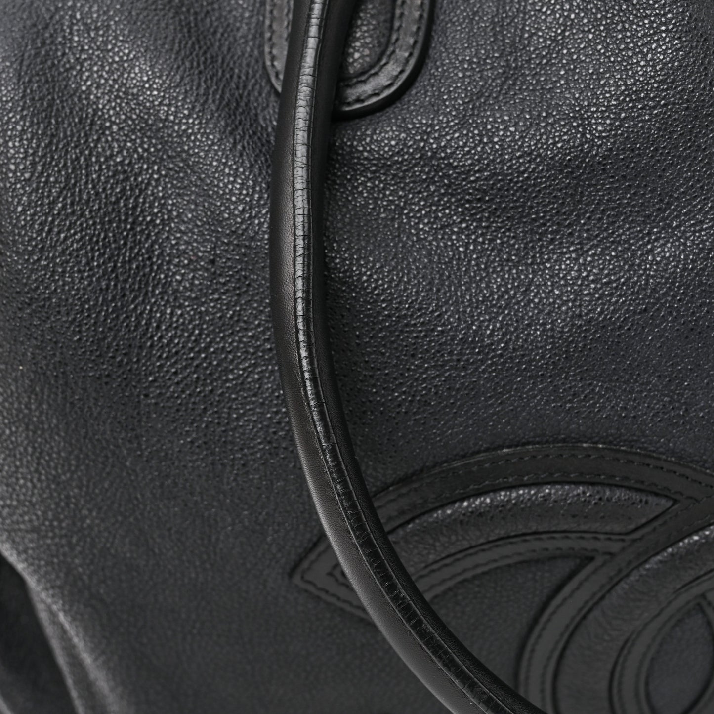 Washed Calfskin Drawstring Tote Black
