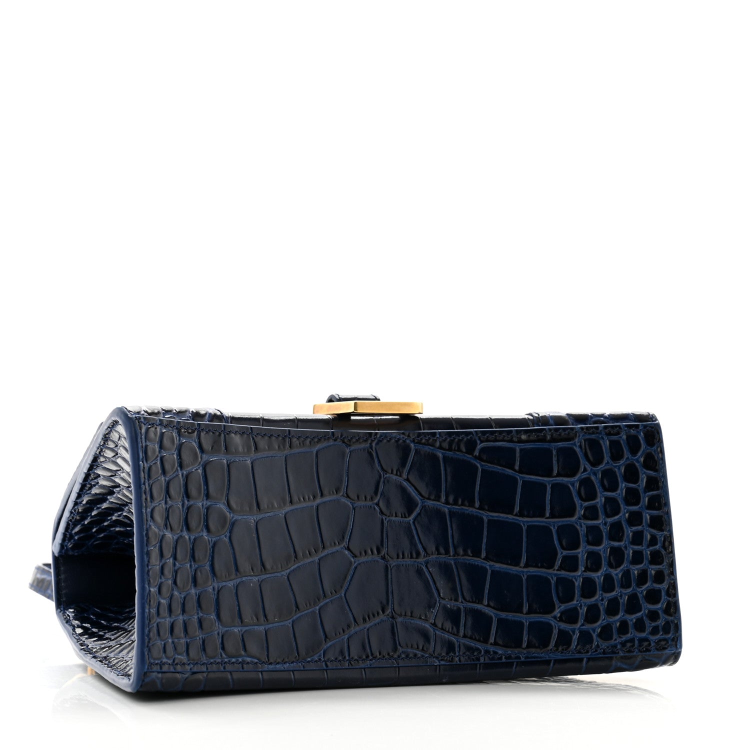 Balenciaga Shiny Calfskin Crocodile Embossed Small Hourglass Top Handle Bag Navy 4 of 11