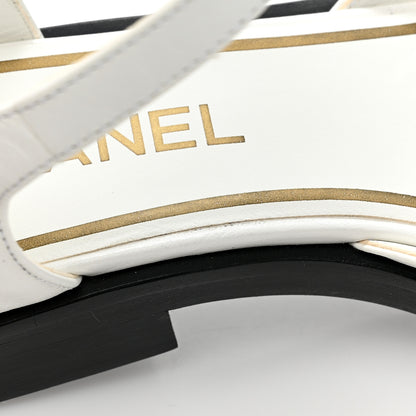 Chanel Shiny Goatskin Mary Jane Flats 38 White Black 10 of 11