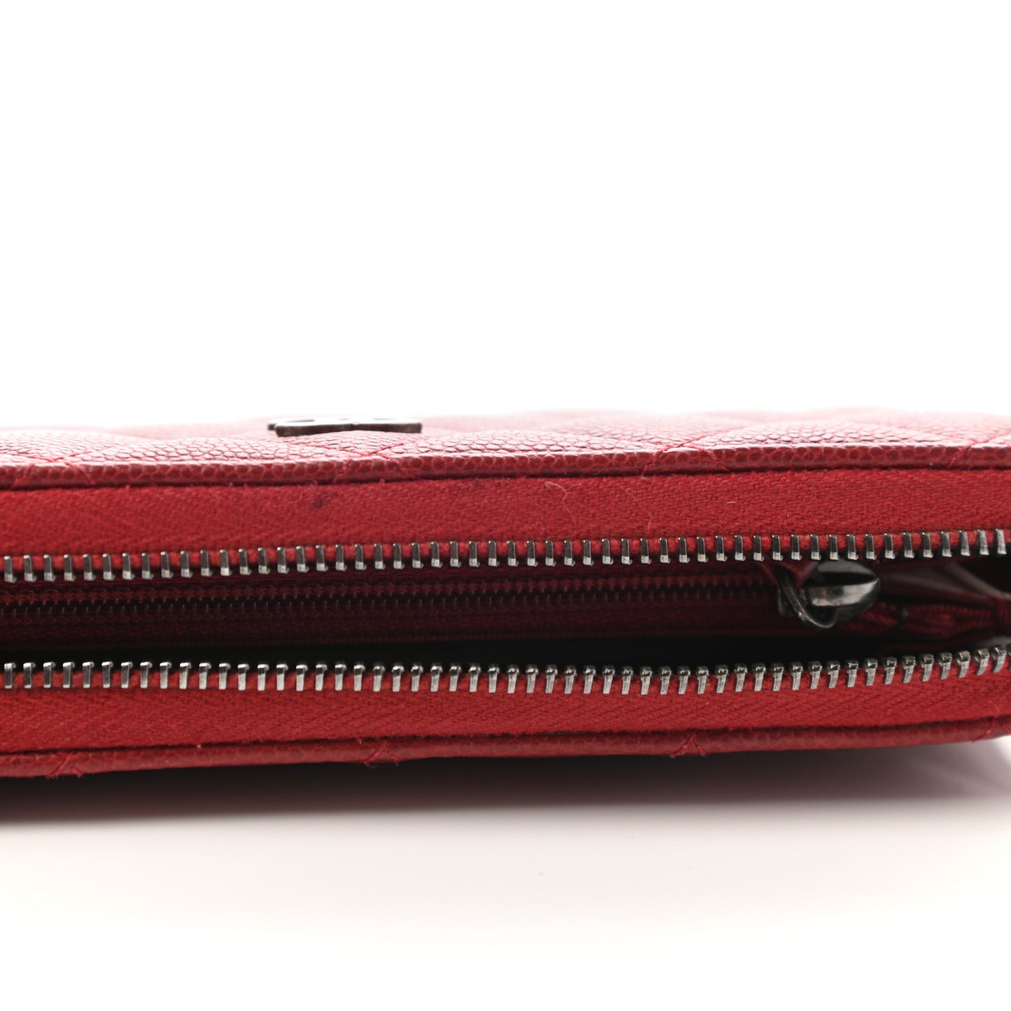 Caviar Quilted Small Zip Around Wallet Dark Red