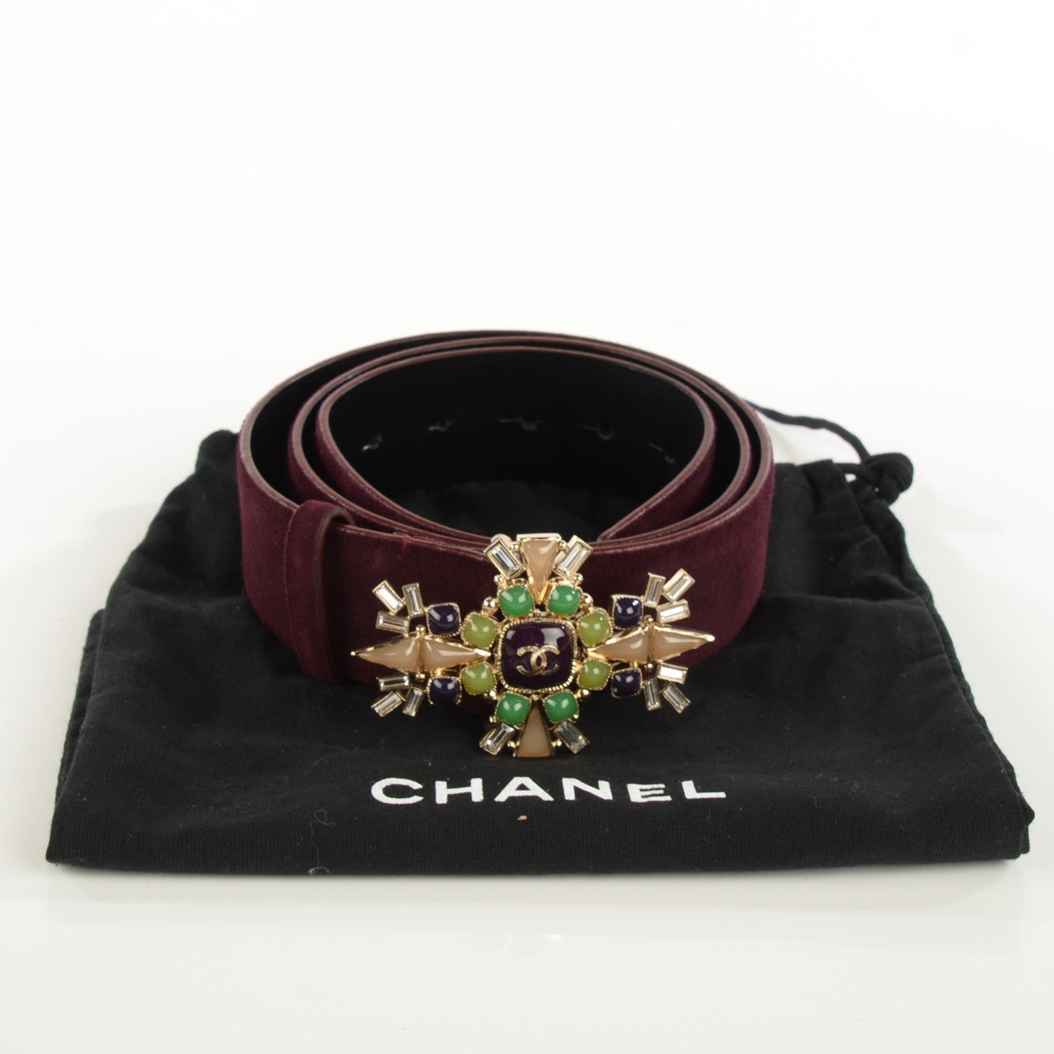 Chanel Suede Gripoix Crystal Belt 90 36 Burgundy 9 of 9