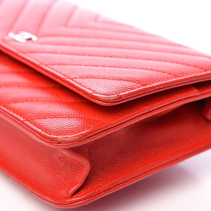 Chanel Caviar Chevron Quilted Wallet On Chain WOC Red 17 of 18