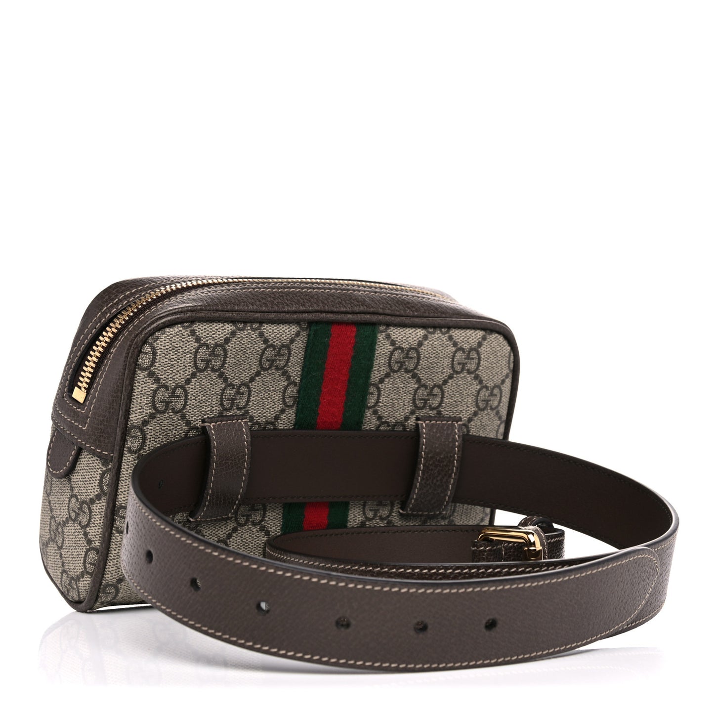 GG Supreme Monogram Web Small Ophidia Belt Bag 85 34 Dark Brown