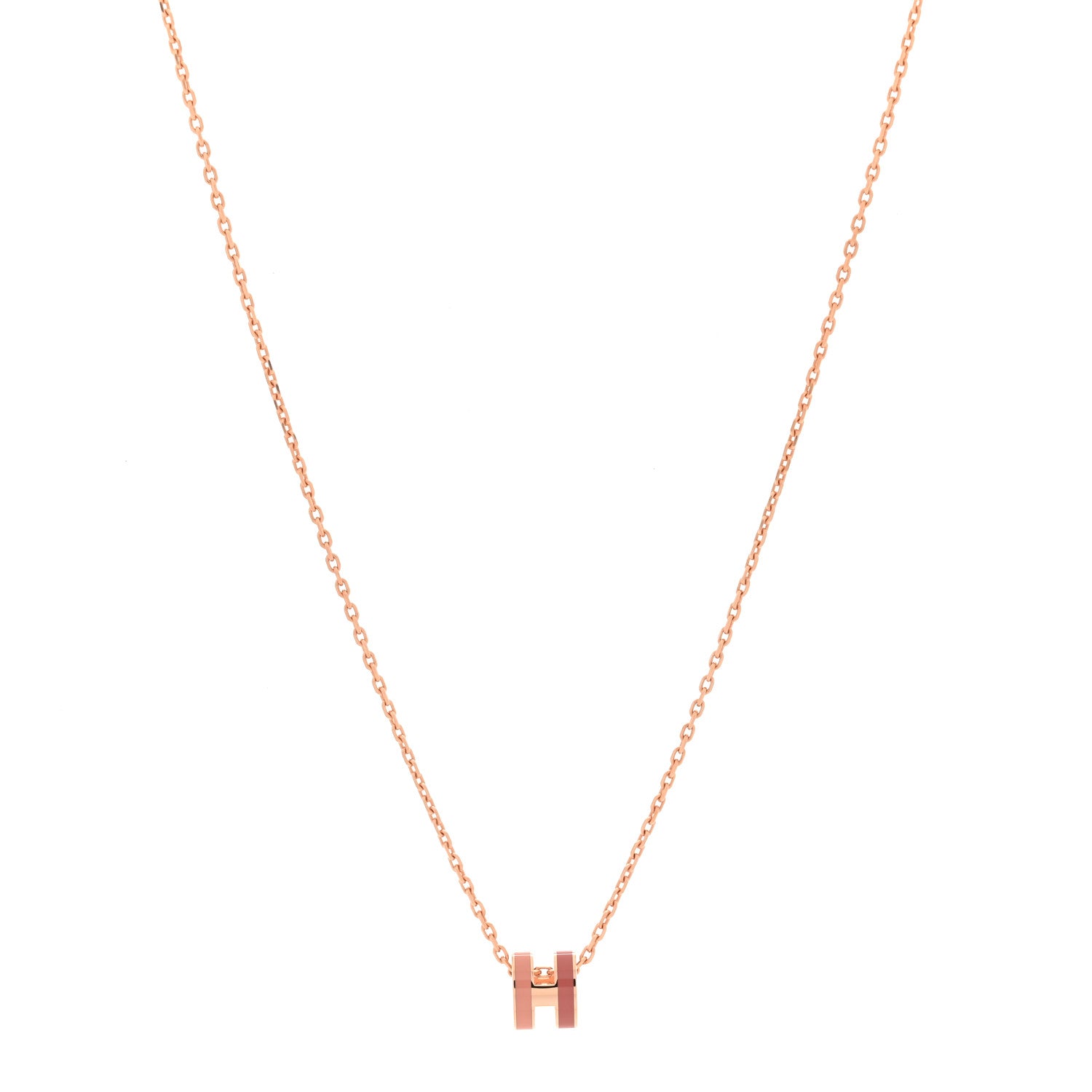 Hermes Lacquered Rose Gold Mini Pop H Pendant Necklace Rose Dragee 1 of 7