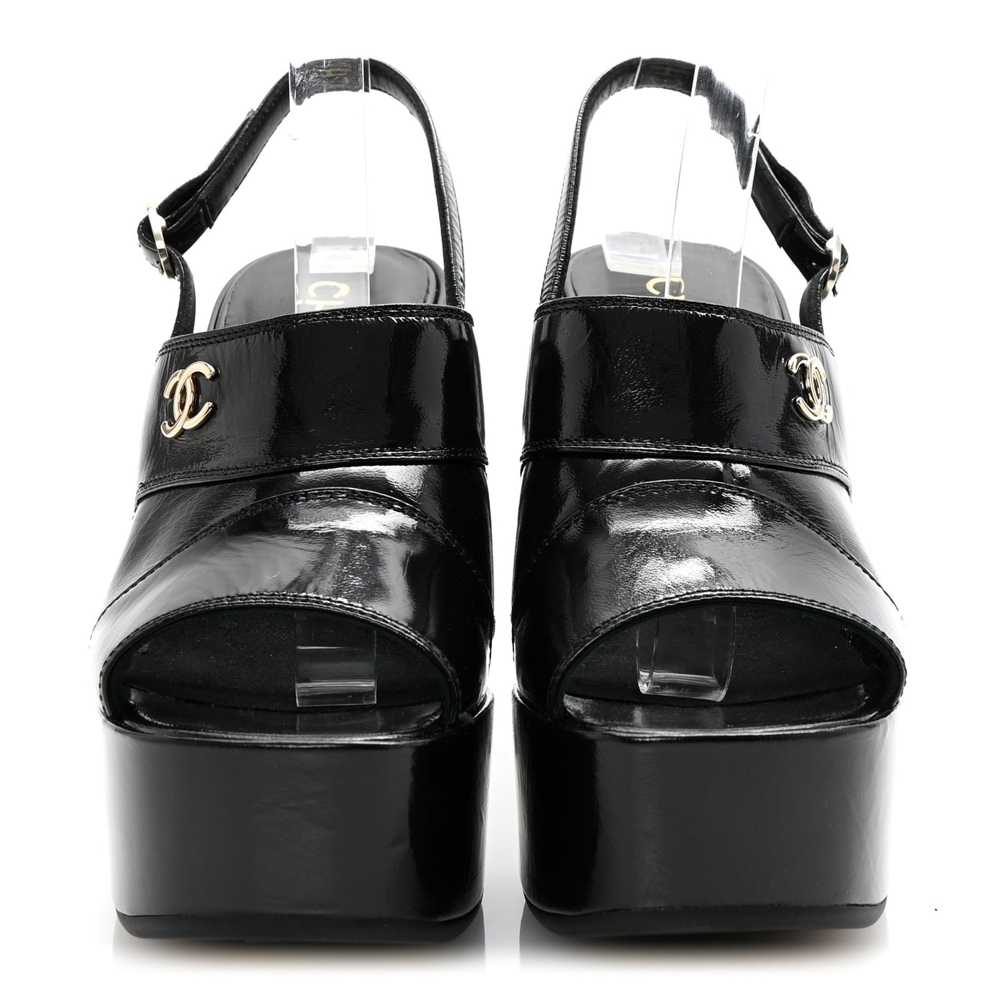 Crumpled Patent Lambskin Platform Sandals 37.5 Black