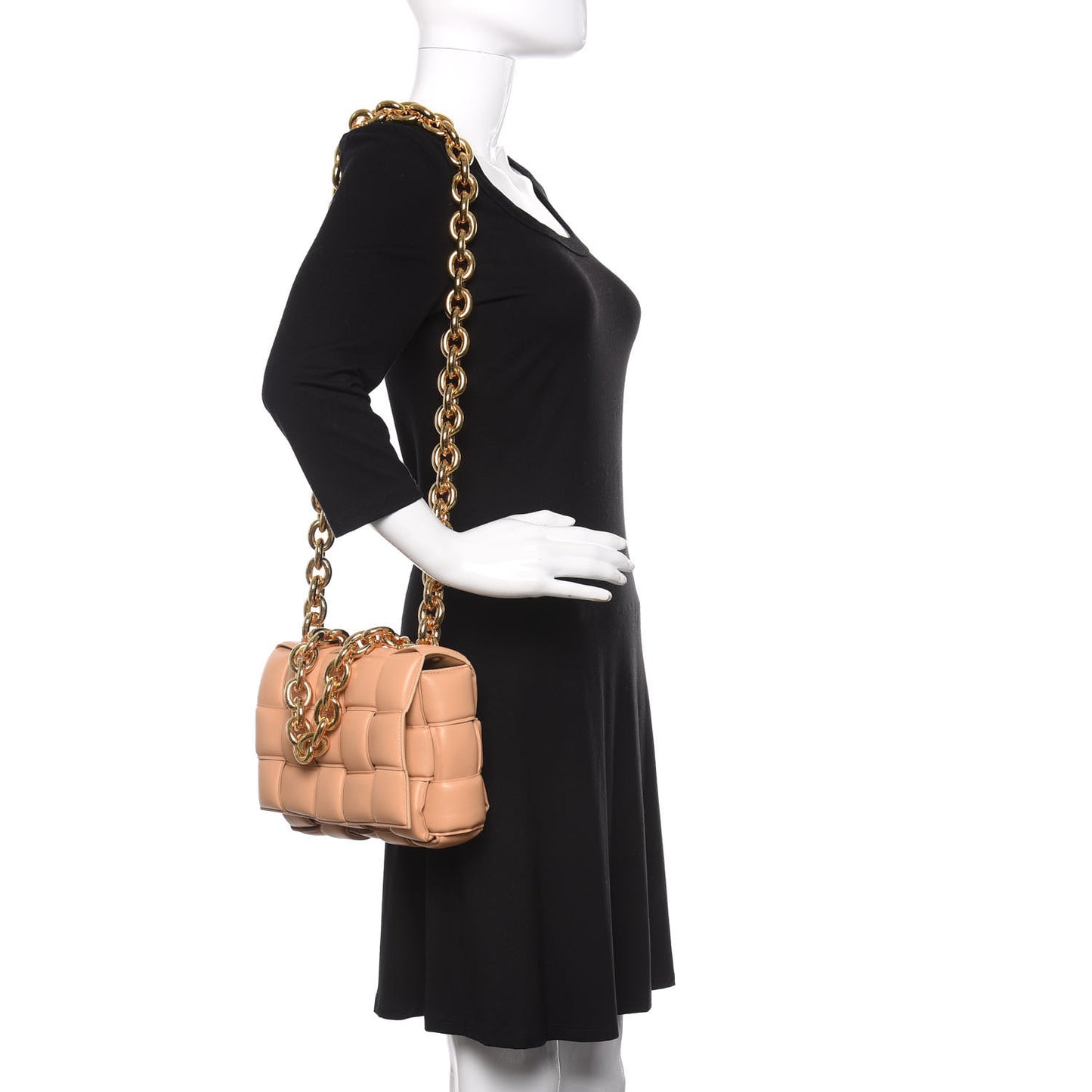 Lambskin Maxi Intreccio Padded Chain Cassette Crossbody Bag Almond