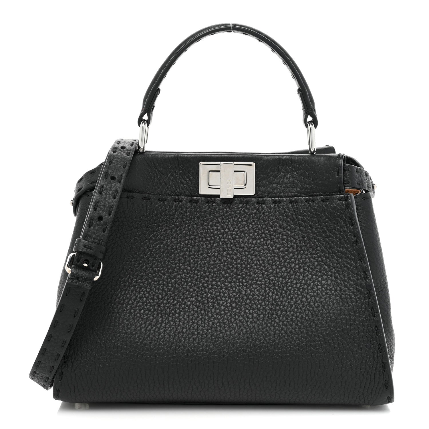 Fendi Cuoio Romano Selleria Bi-Color Mini Peekaboo Iconic Satchel Black Mou 1 of 9