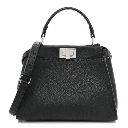 Fendi Cuoio Romano Selleria Bi-Color Mini Peekaboo Iconic Satchel Black Mou 1 of 9