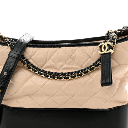 Chanel Aged Calfskin Quilted Medium Gabrielle Hobo Beige Black 8 of 10