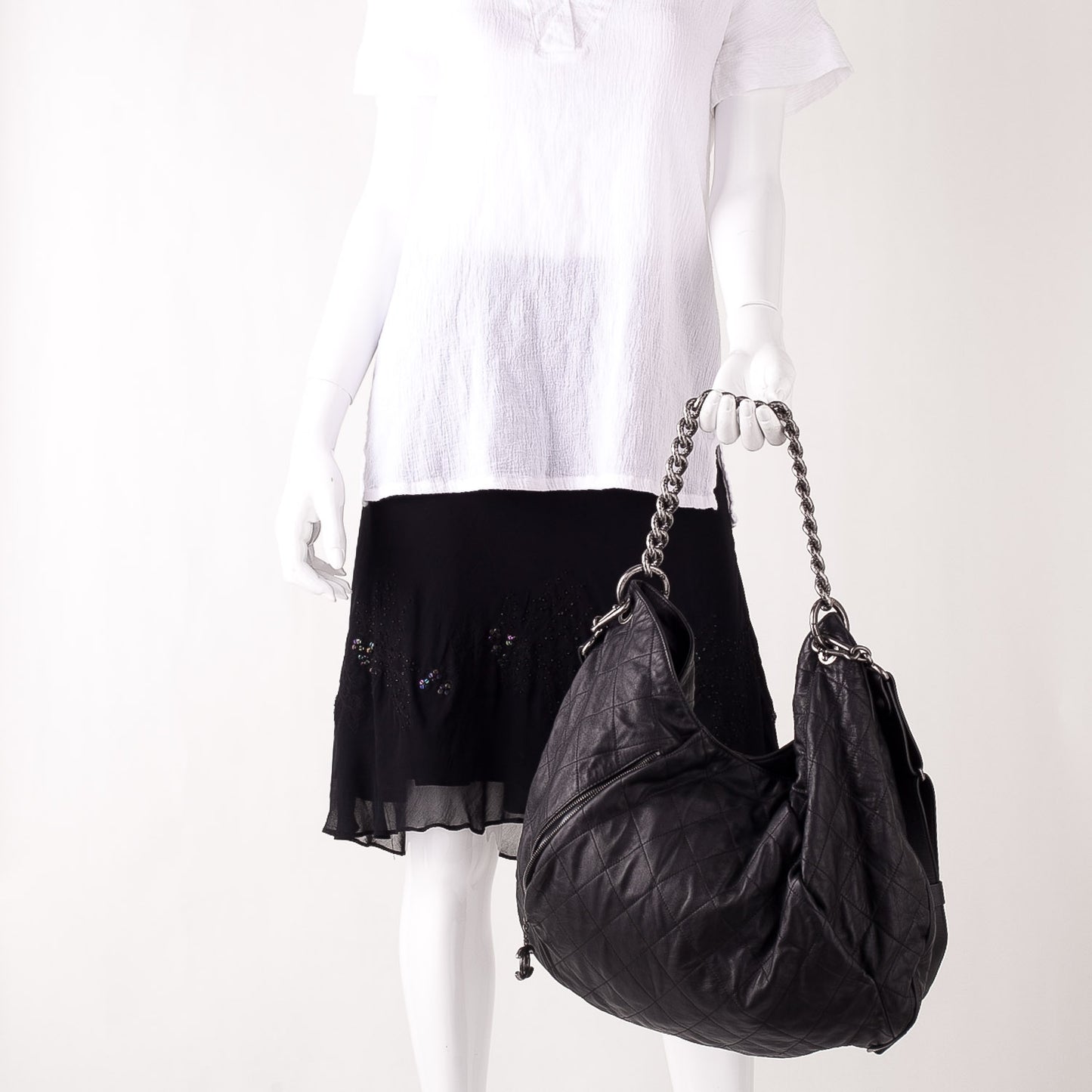 Calfskin Coco Pleats Hobo Black