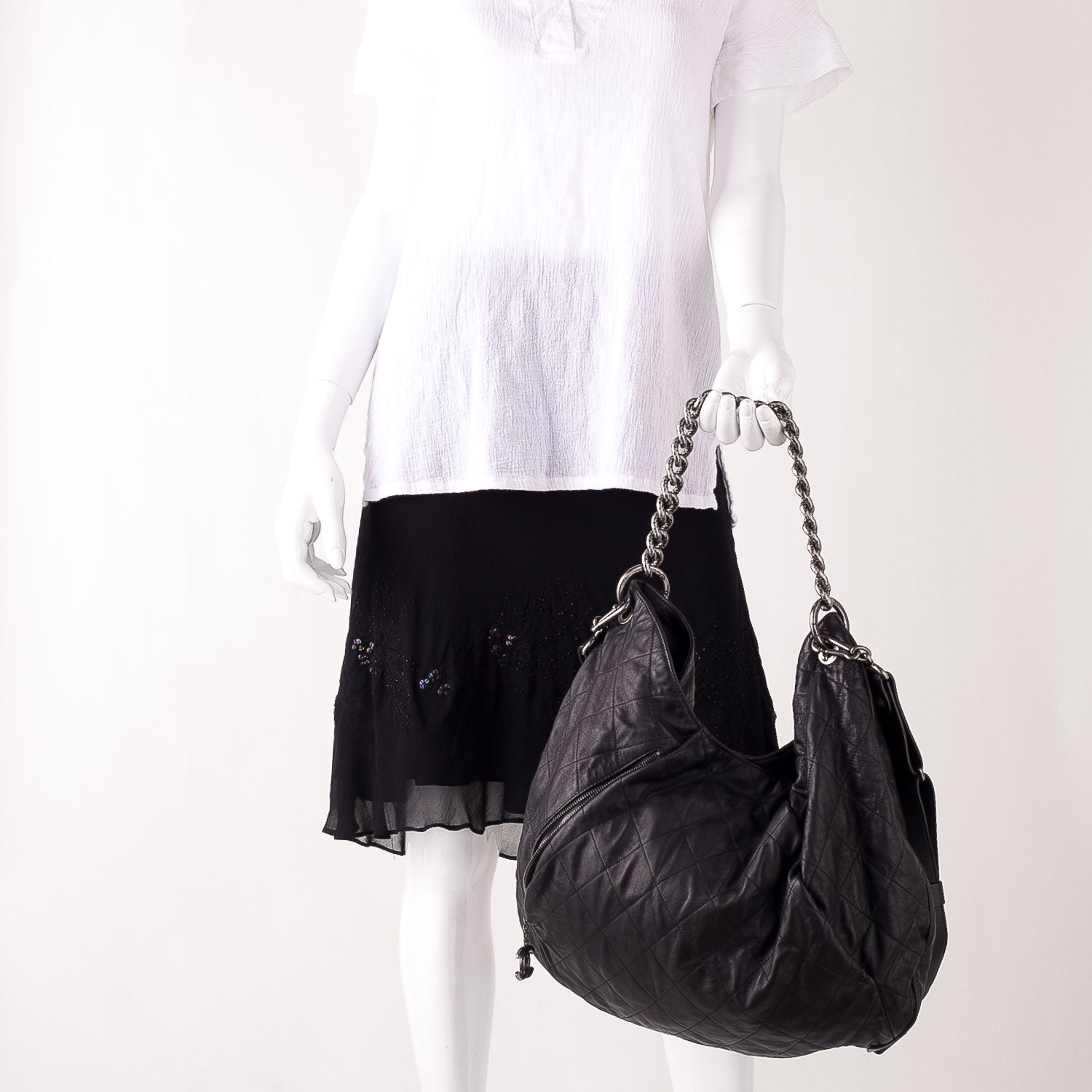 Chanel Calfskin Coco Pleats Hobo Black 2 of 9