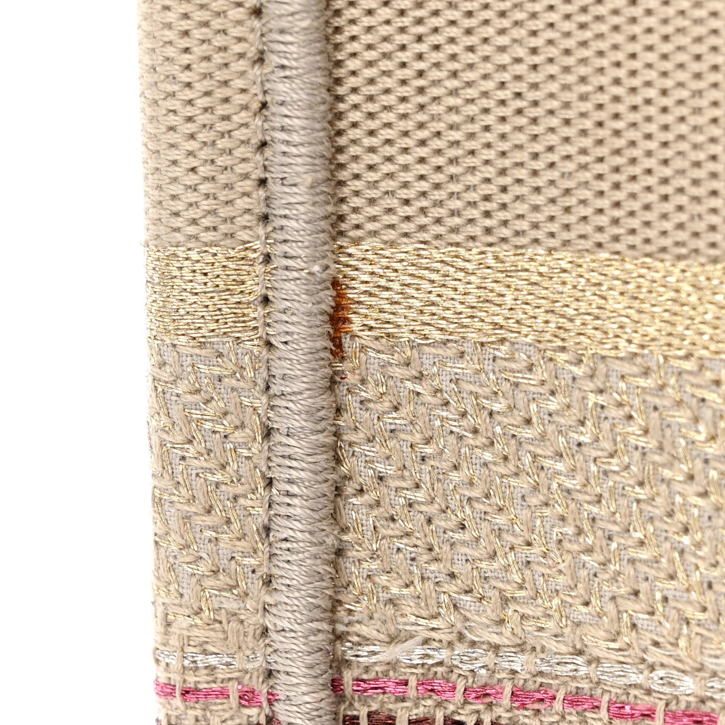 Canvas Embroidered Medium Stripes Book Tote Beige Multicolor