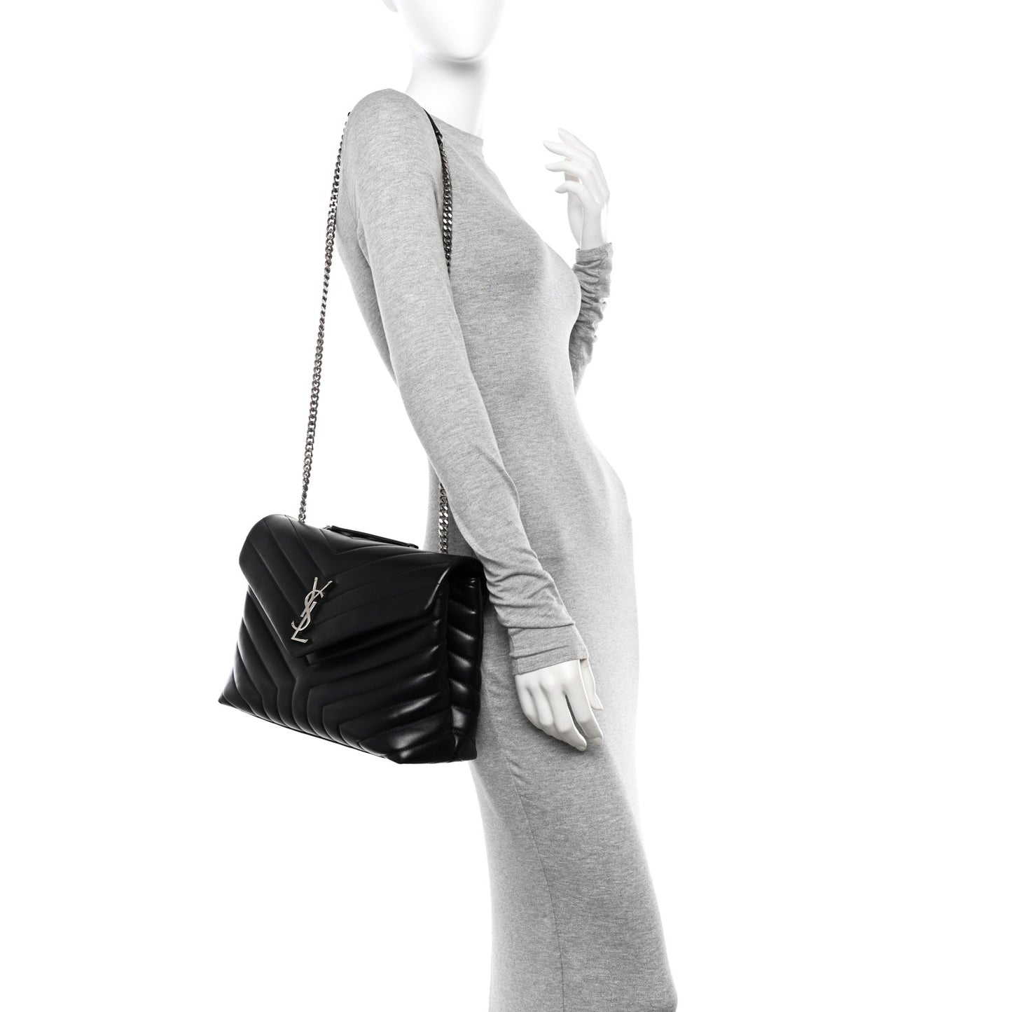 Calfskin Y Quilted Monogram Medium Loulou Chain Satchel Black