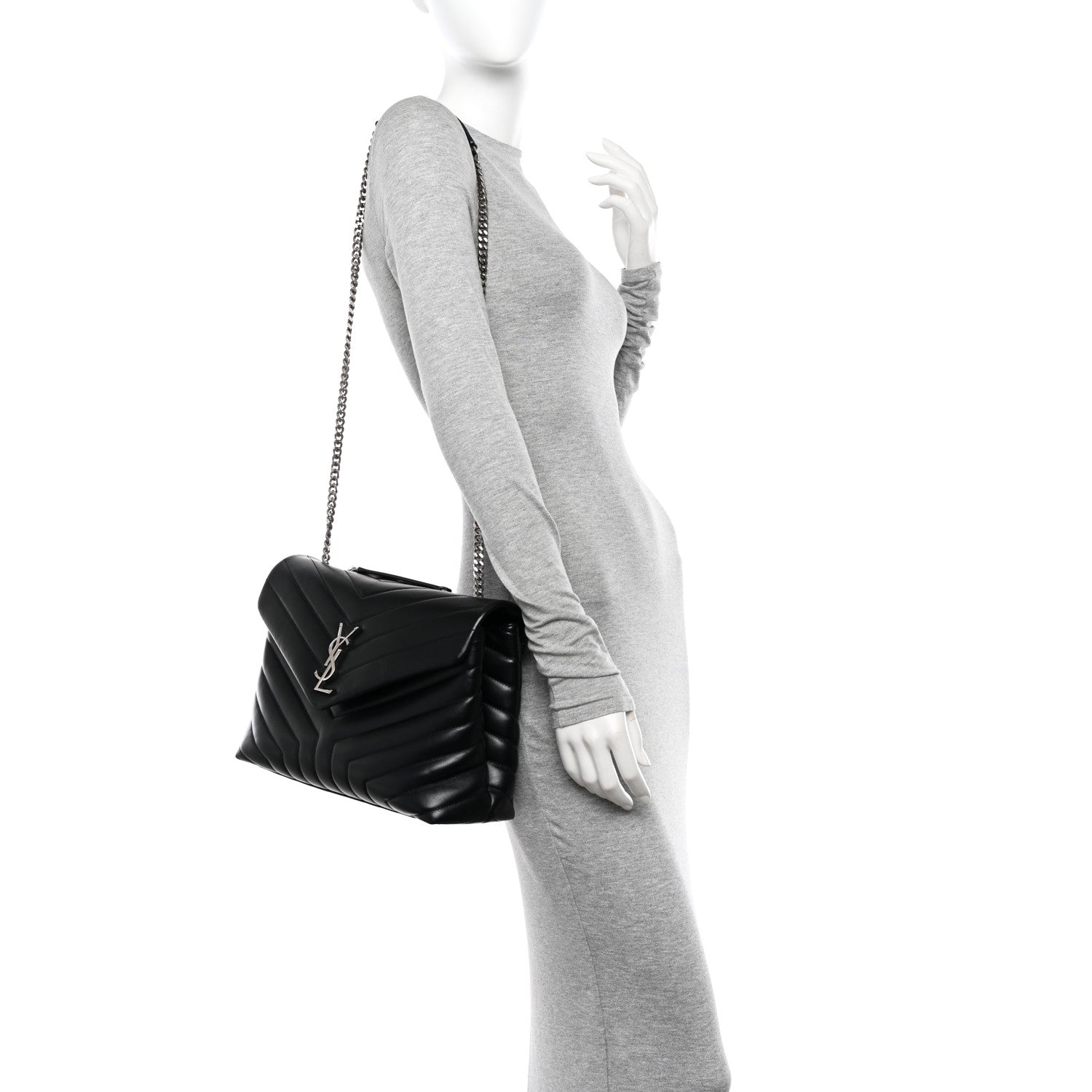 Saint Laurent Calfskin Y Quilted Monogram Medium Loulou Chain Satchel Black 2 of 14