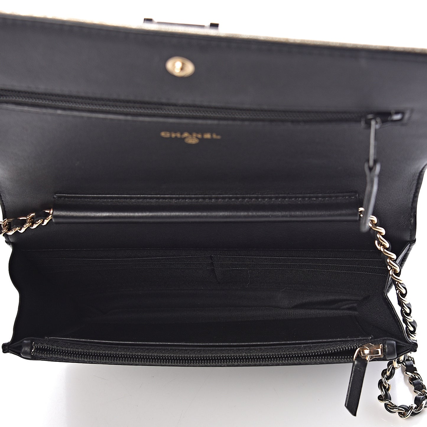 Metallic Goatskin Lambskin Boy Wallet on Chain WOC Black Gold