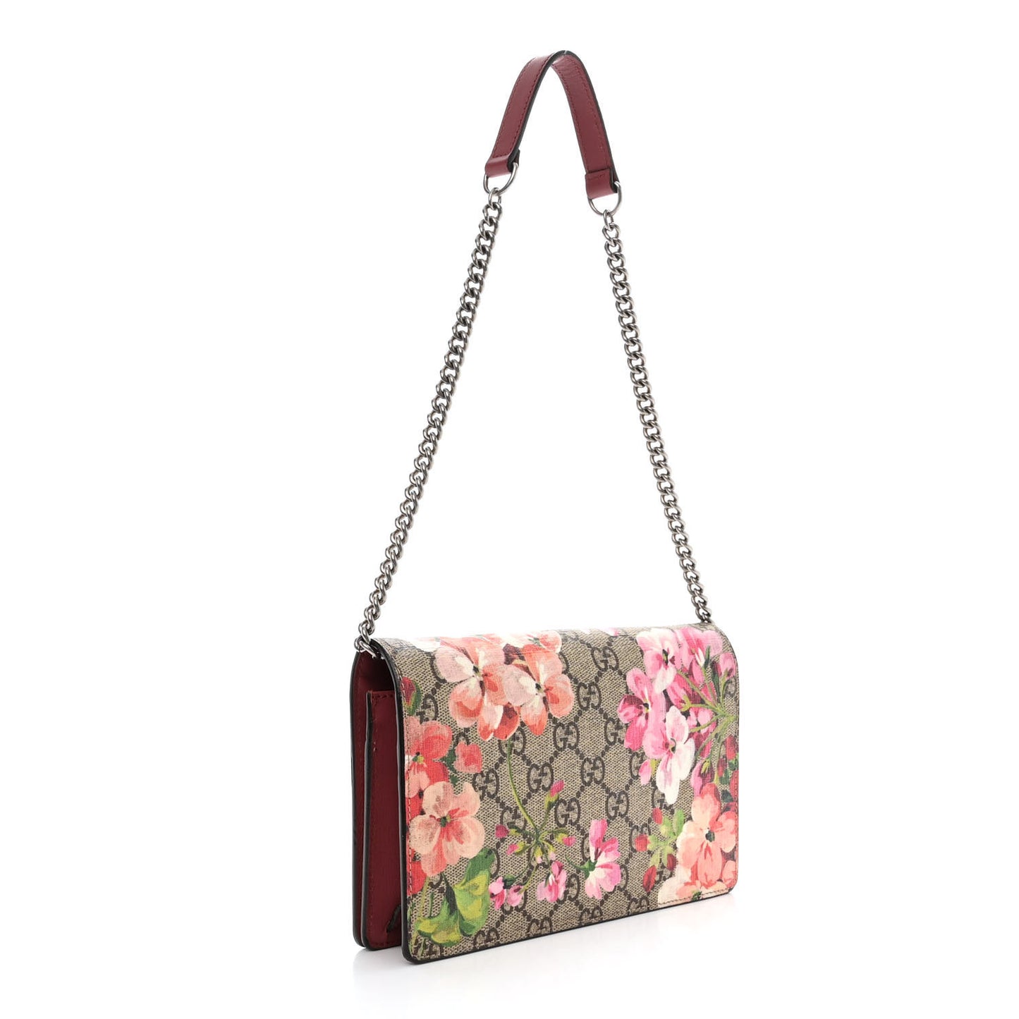 GG Supreme Monogram Blooms Chain Wallet Beige Multicolor Dry Rose