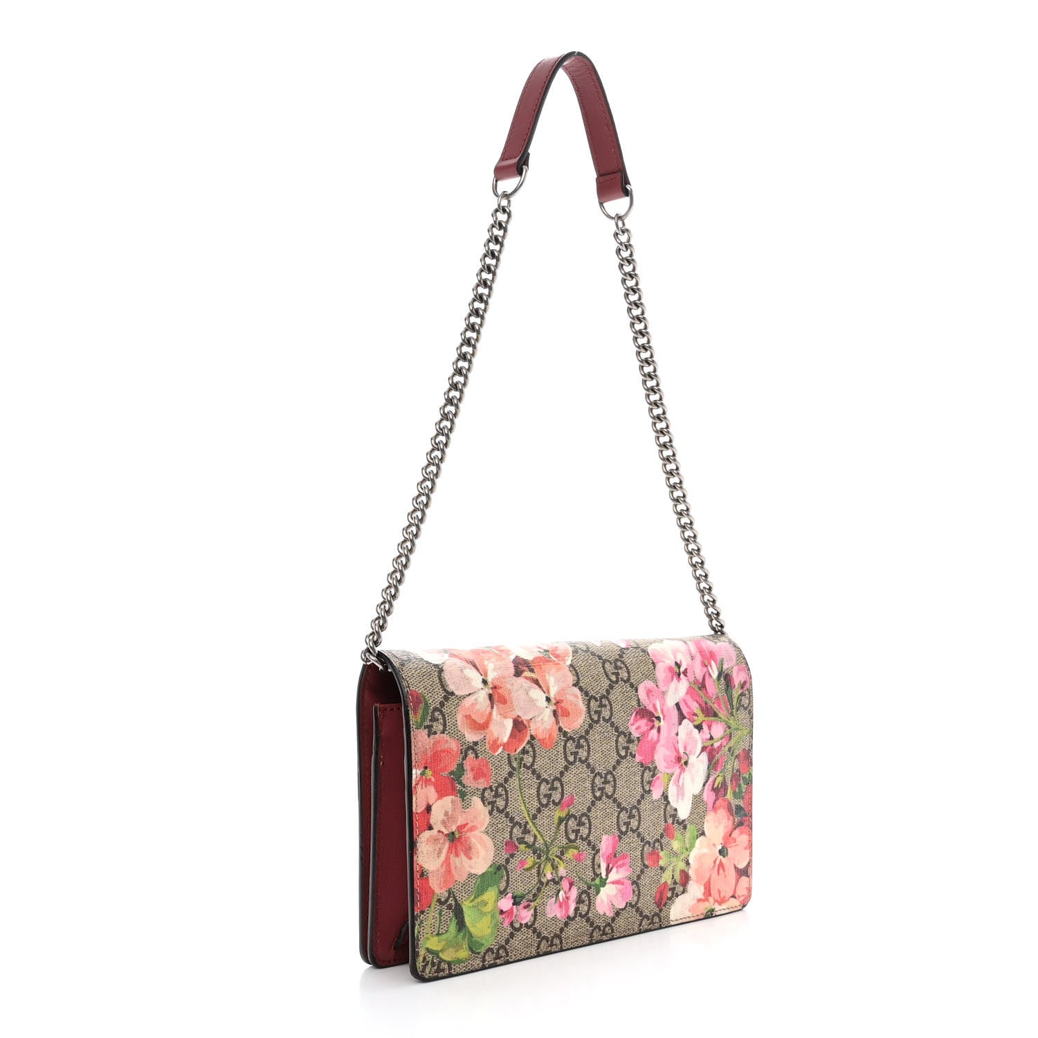 Gucci GG Supreme Monogram Blooms Chain Wallet Beige Multicolor Dry Rose 3 of 9