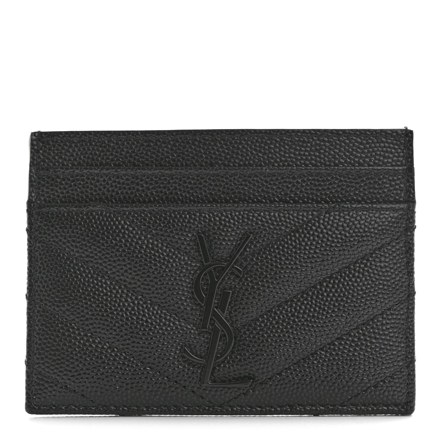 Saint Laurent Grain De Poudre Matelasse Chevron Monochrome Monogram Credit Card Case Black 1 of 8