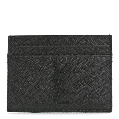 Saint Laurent Grain De Poudre Matelasse Chevron Monochrome Monogram Credit Card Case Black 1 of 8