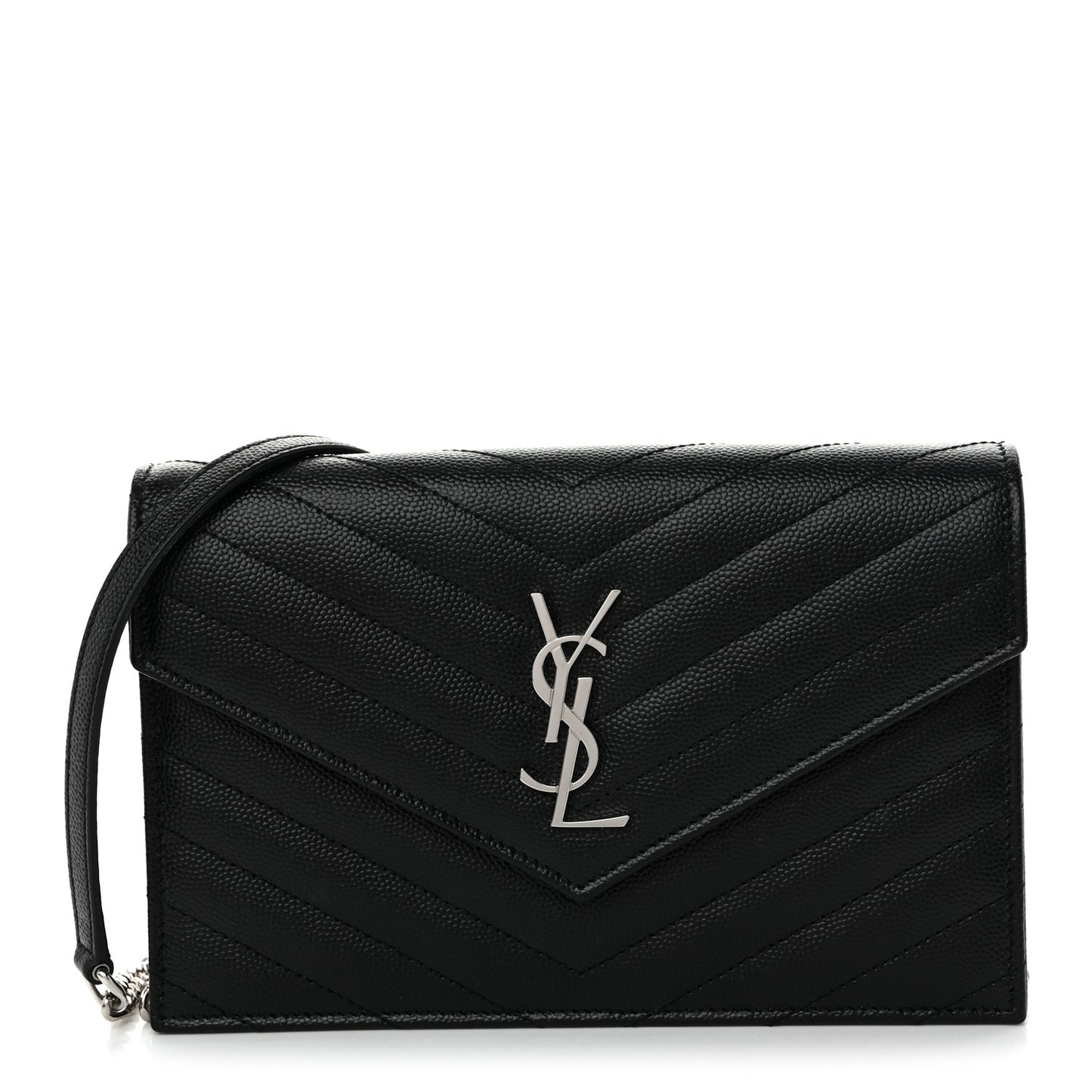 Grain De Poudre Matelasse Chevron Monogram Chain Wallet Black