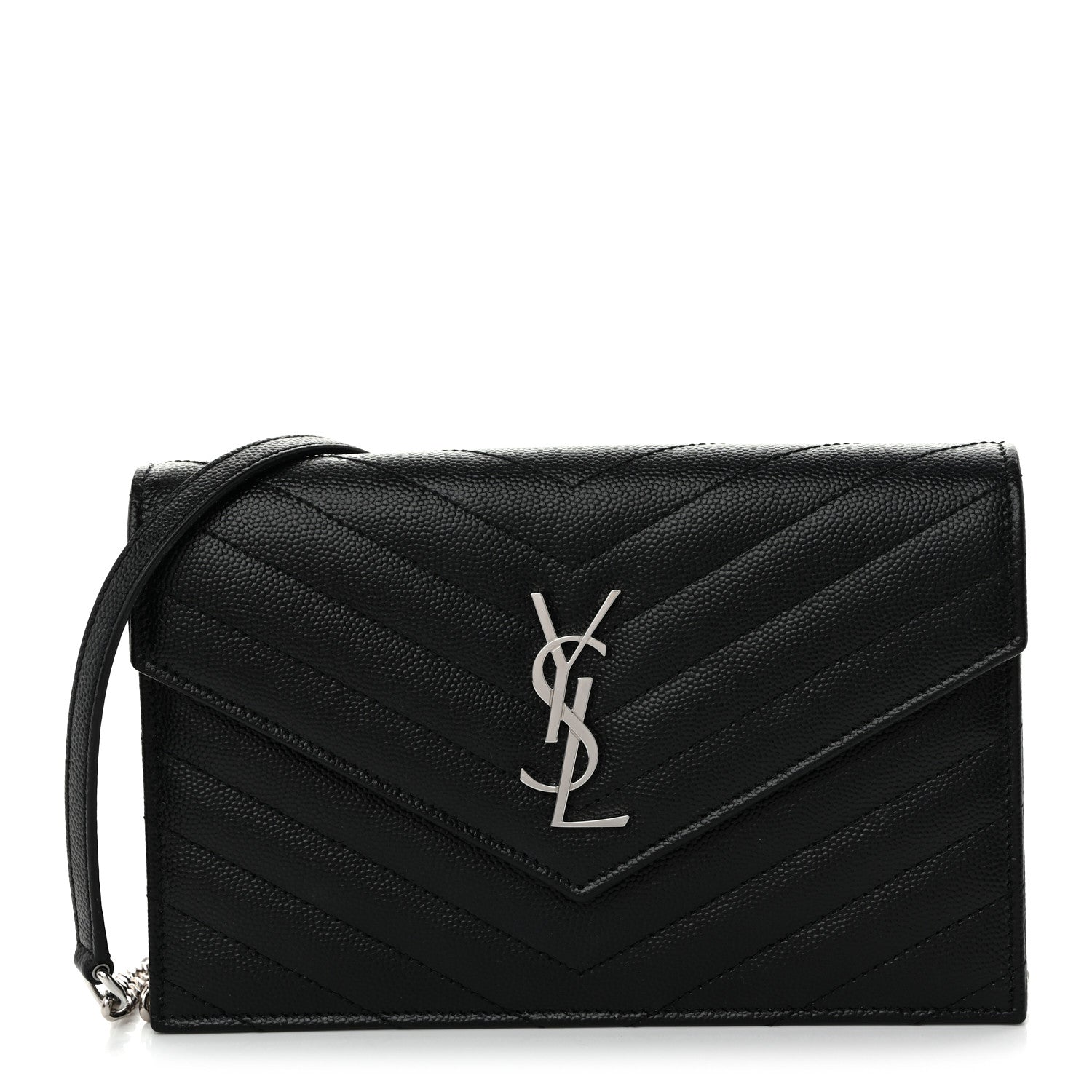 Saint Laurent Grain De Poudre Matelasse Chevron Monogram Chain Wallet Black 1 of 10