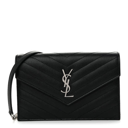 Saint Laurent Grain De Poudre Matelasse Chevron Monogram Chain Wallet Black 1 of 10