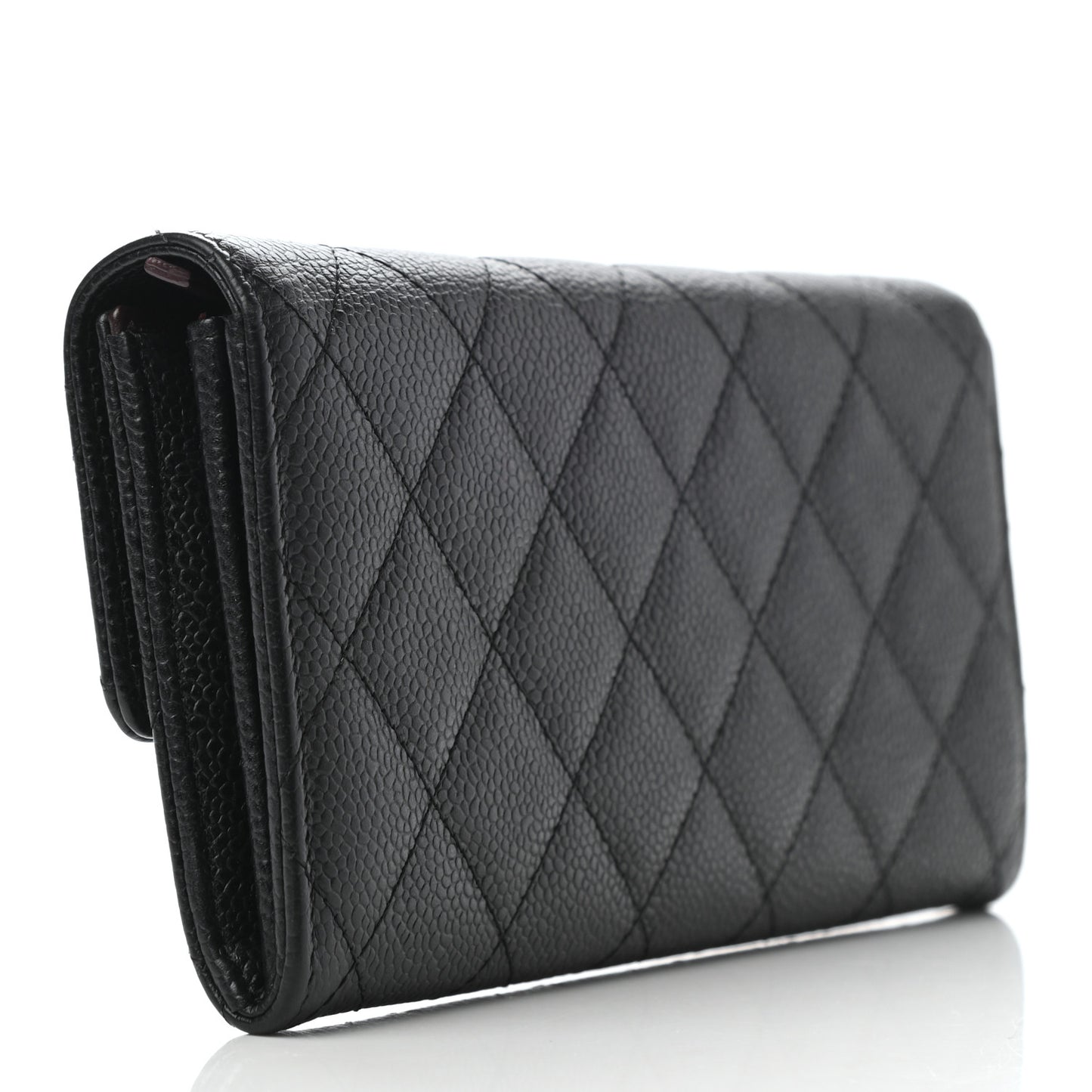 Caviar Quilted Large Gusset Flap Wallet Black