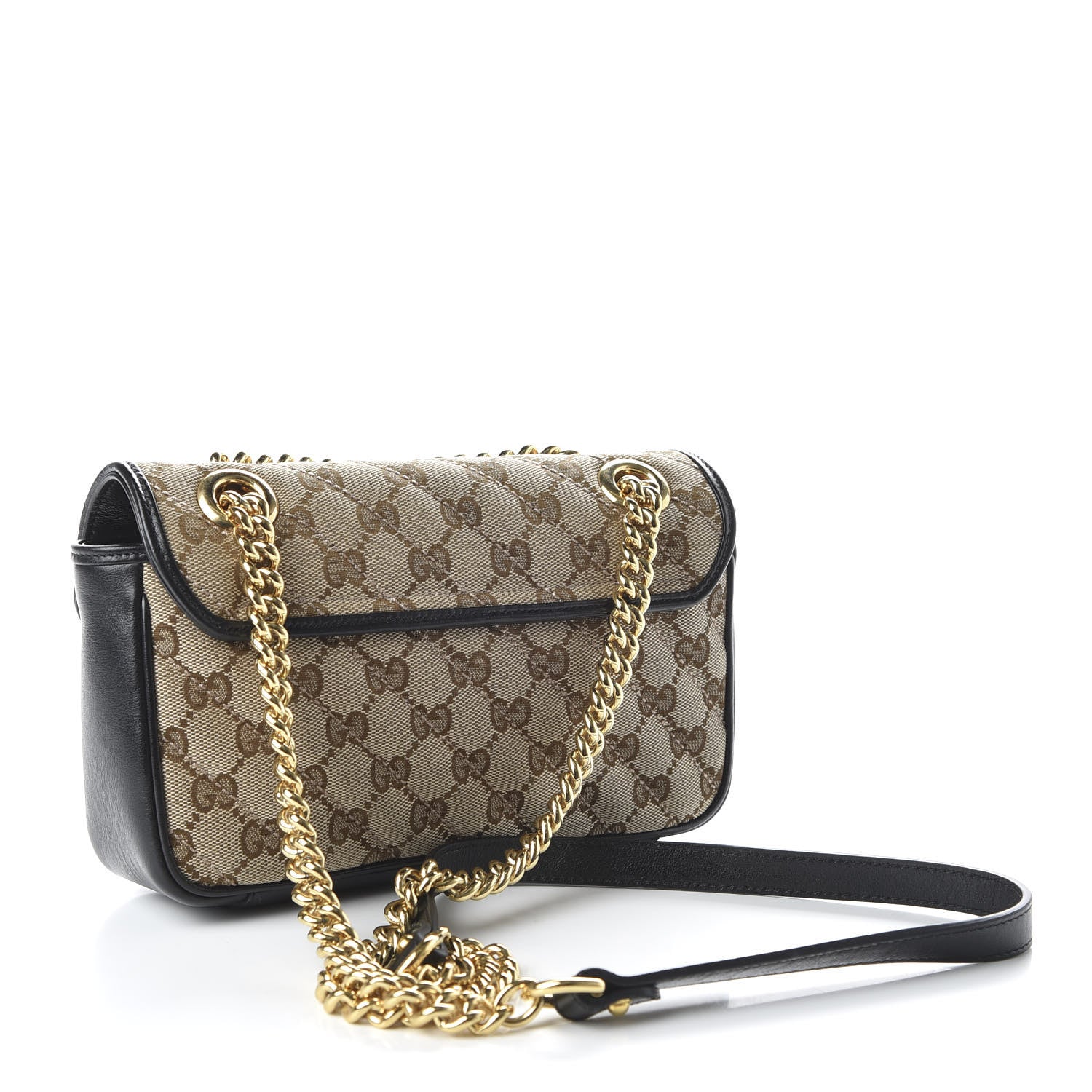 Gucci Monogram Matelasse Diagonal Mini GG Marmont Shoulder Bag Beige Black 3 of 10