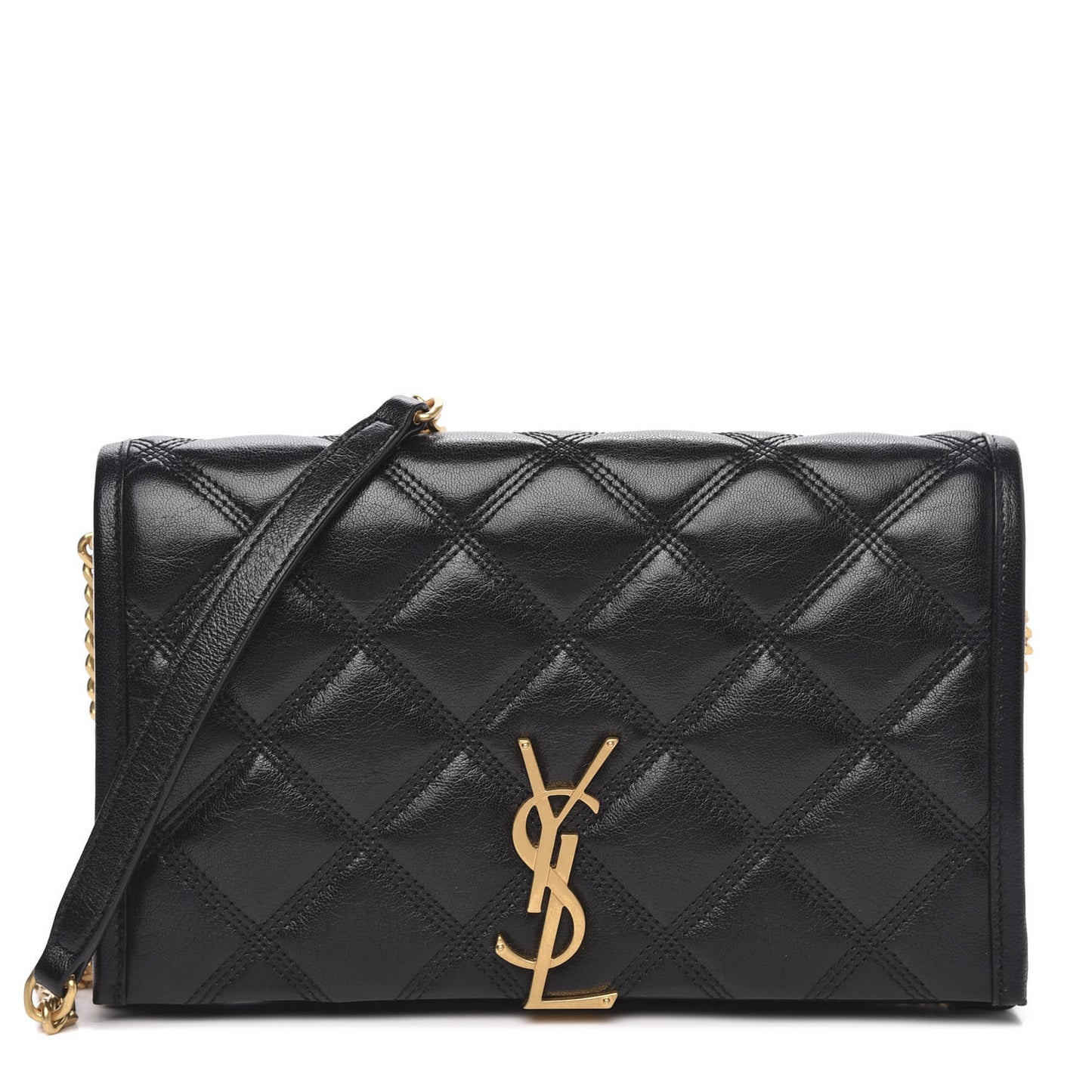 Lambskin Diamond Quilted Becky Chain Wallet Black