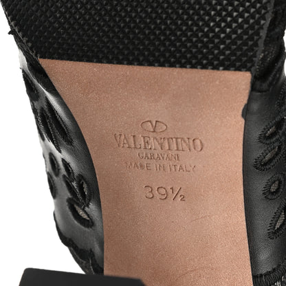 Valentino Garavani Calfskin Lace Tulle Pointed Toe Ankle Boots 39.5 Black 6 of 9