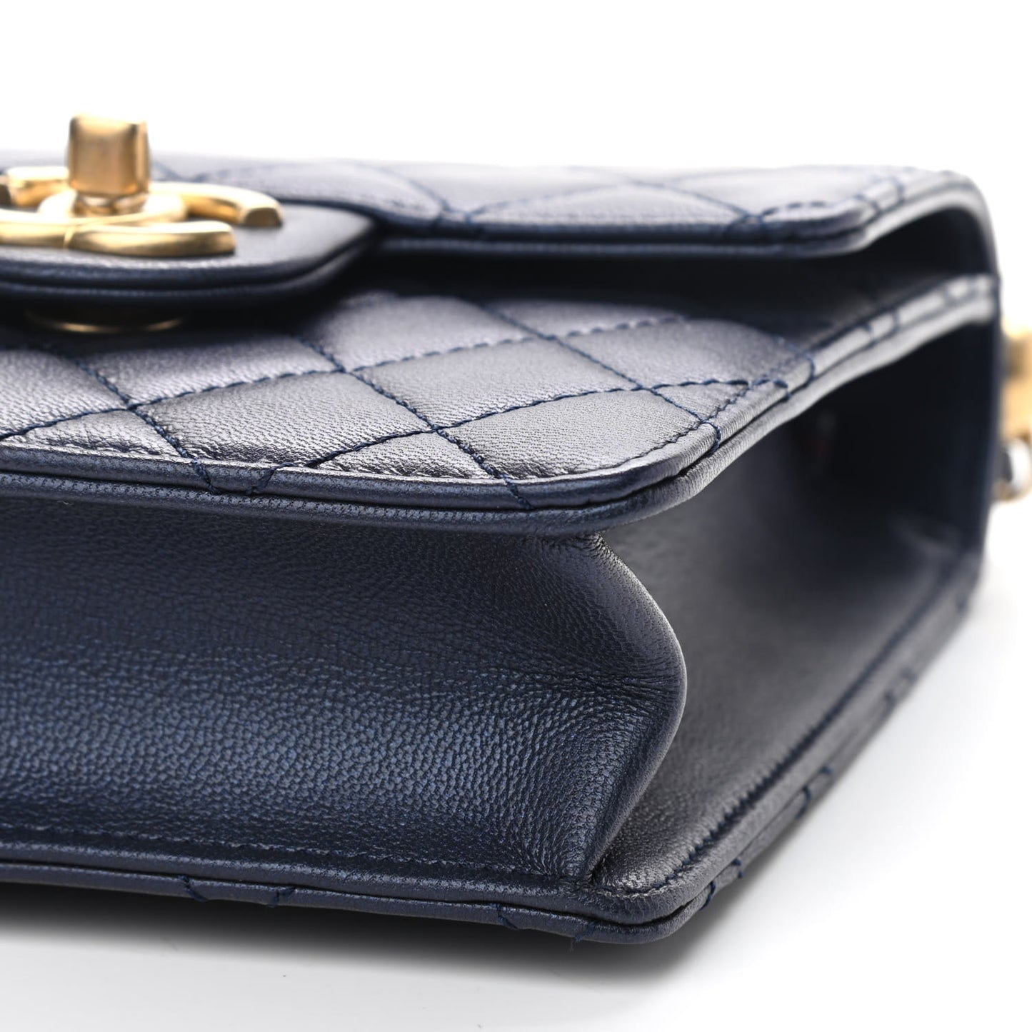 Iridescent Lambskin Quilted Chic Pearls Flap Navy Blue