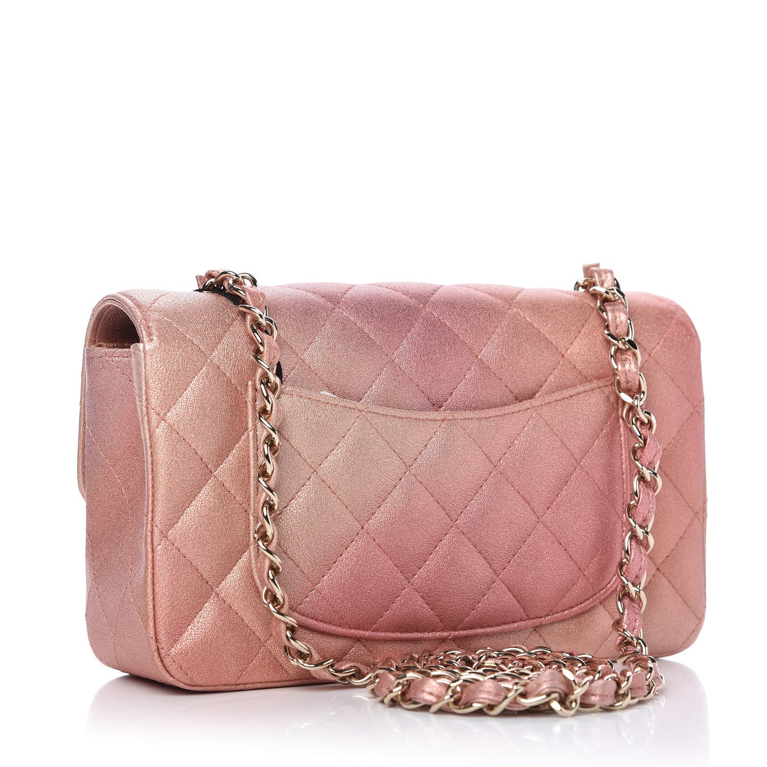 Chanel Metallic Lambskin Quilted Ombre Mini Rectangular Flap Pink 6 of 25
