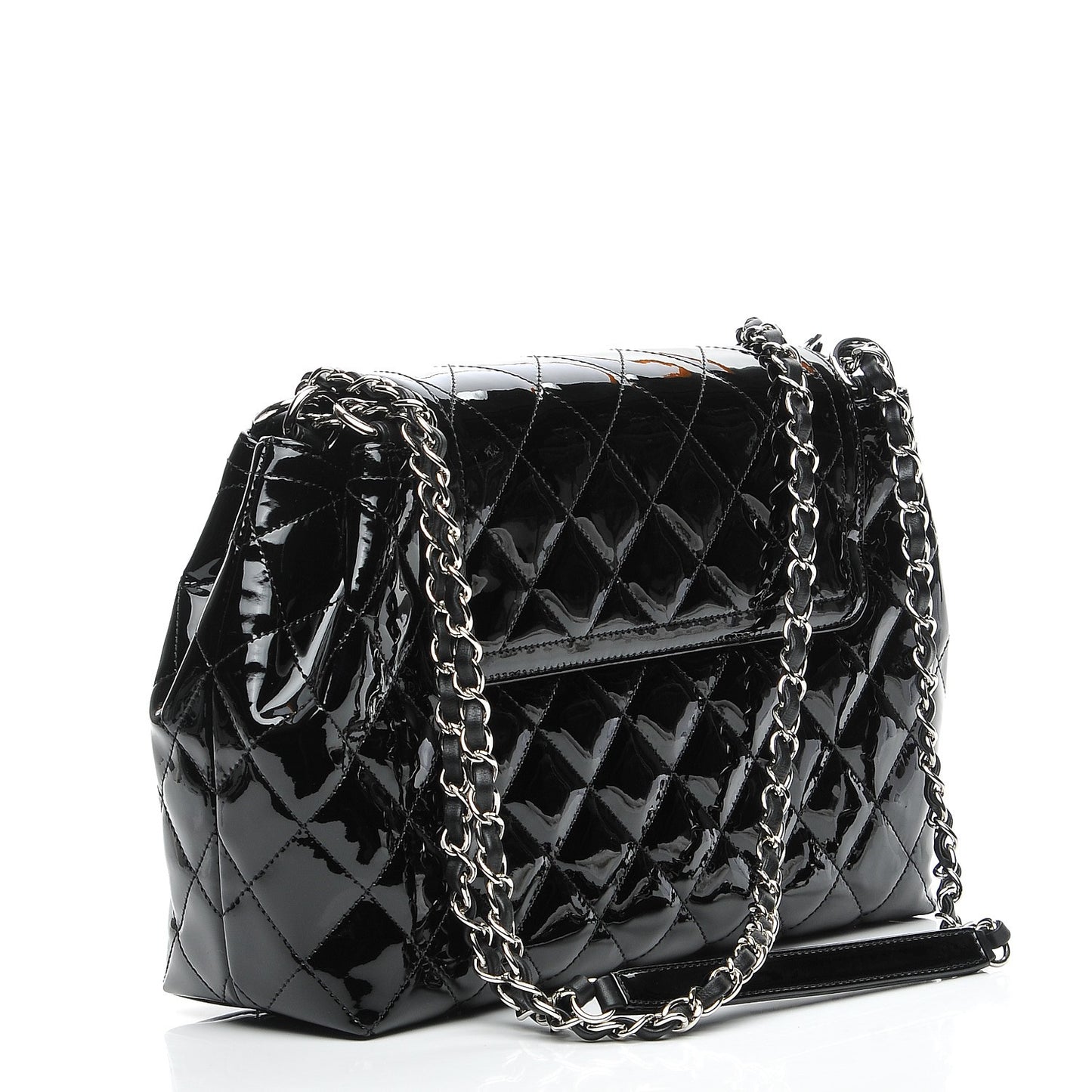 Patent Quilted Large Coco Shine Accordion Flap Black